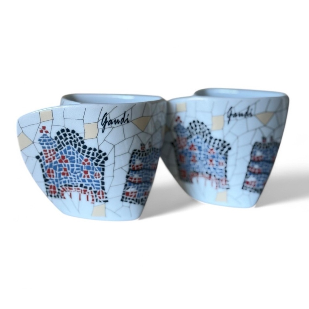 Set Of 2 Antoni Gaudi Barcelona Mugs Sagrada Familia Mosaic Triangle Shape - Picture 10 of 10